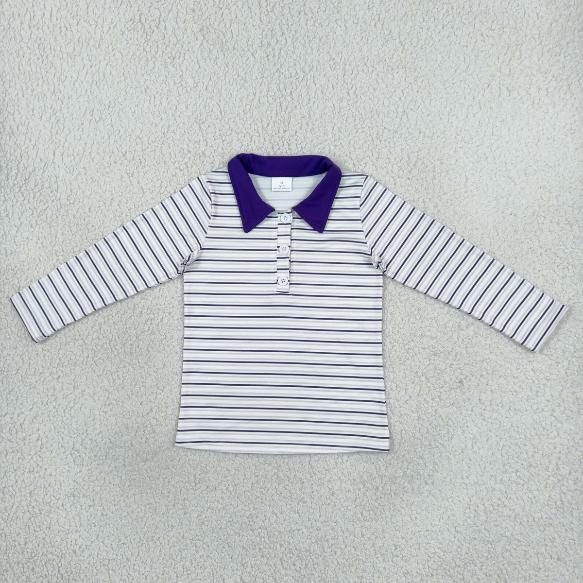NO MOQ RTS BT1911 Baby Boy Clothes Purple Collar Striped Print Long Sleeve Polo Shirt Top 202610