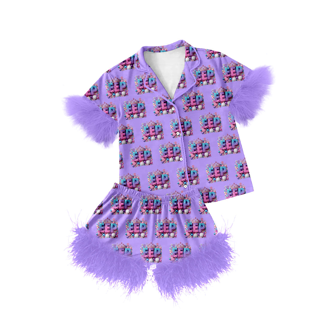 Custom EEP MOQ100 feather  KIDS pajamas plush sleeves outfit 202501