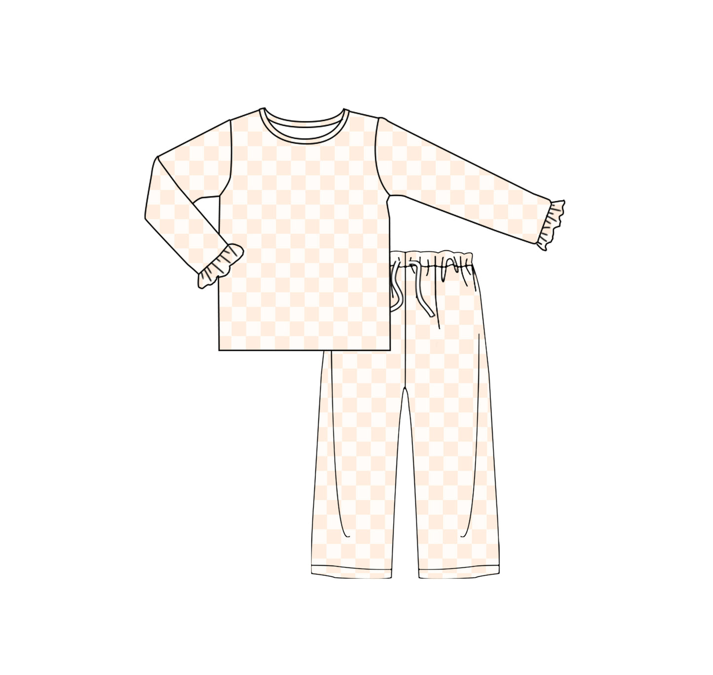 GLP2295组合 checkerboard ruffle white light orange  girl outfit pajamas 202412 sibling set preorder