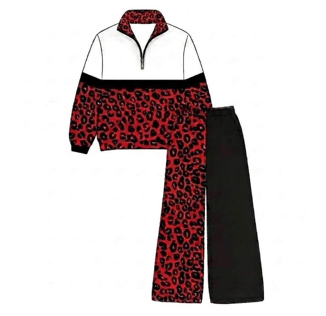 Custom MOQ5 Women Adult Red Black leopord team zip long sleeves Girl winter clothes