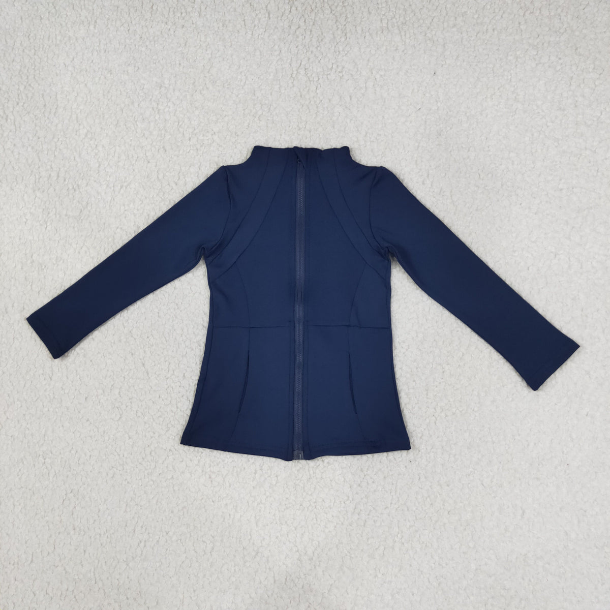 NO MOQ RTS GT0677-yoga Baby Girl Clothes Navy Solid Plain Print Long Sleeve Zip Up Athletic Jacket 202610