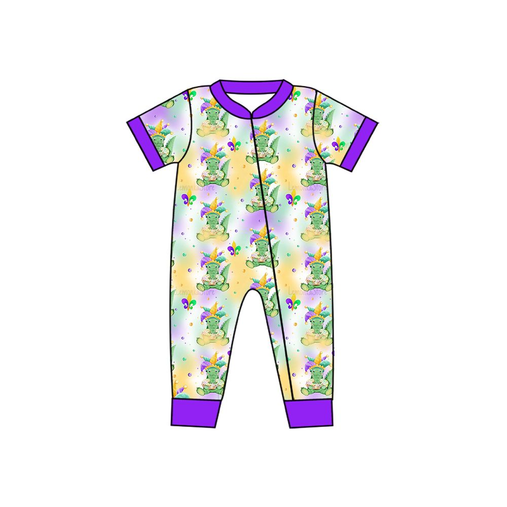 SR2398  Mardi Gras Dinosaur boy romper preorder 202412