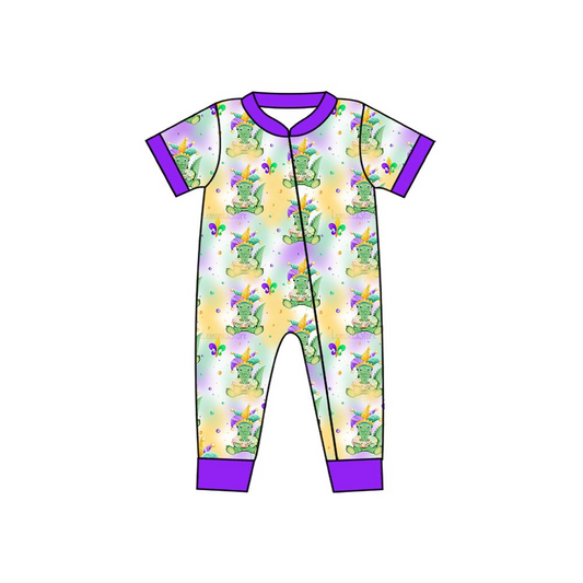 SR2398  Mardi Gras Dinosaur boy romper preorder 202412