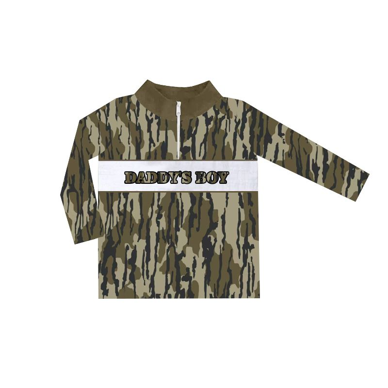 BT1003 embroidery camo daddy's boy western long sleeve camo zipper top coat pullover 202412