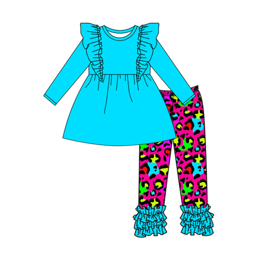 blue solid cotton flower icing pants girls outfit 202409 preorder