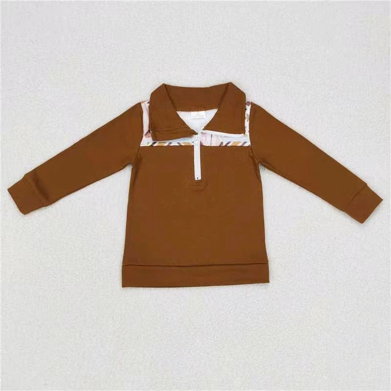 BT0348 Geometric cow western zip boy long sleeve coat pullover top 20231007 rts