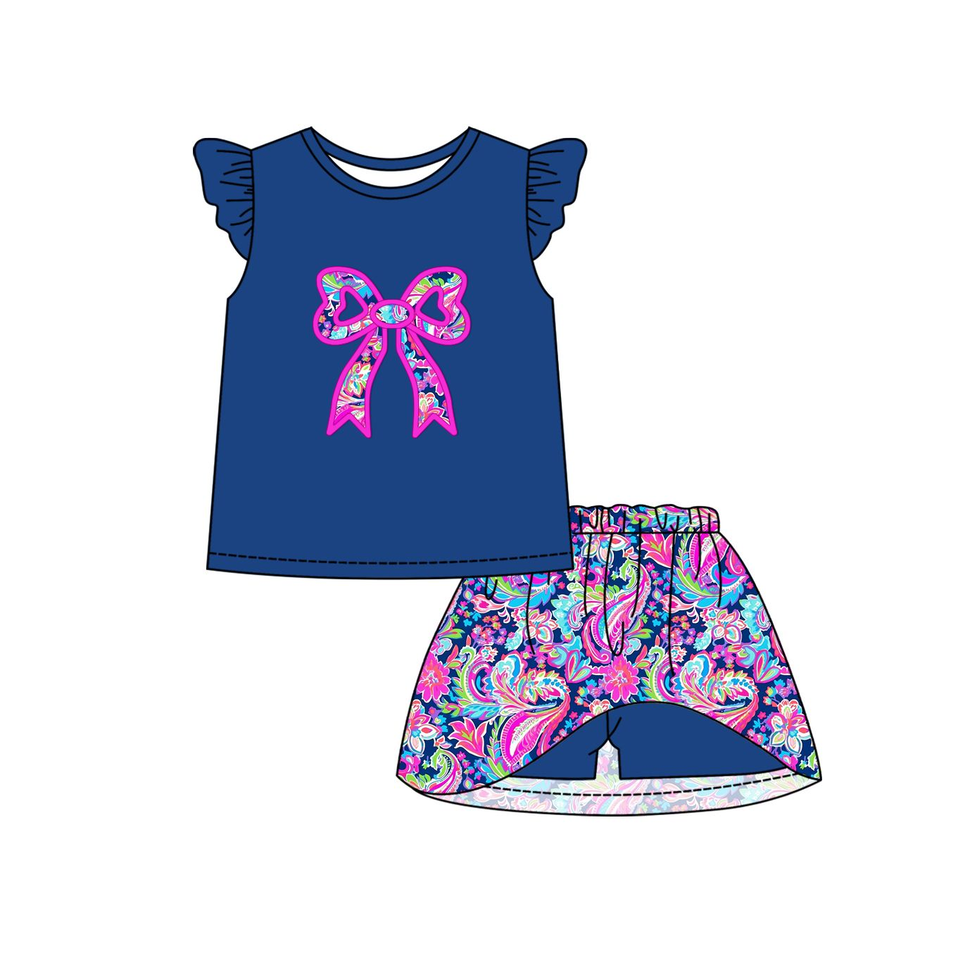 GSD1689 blue flower bow girl summer outfit 202412 preorder