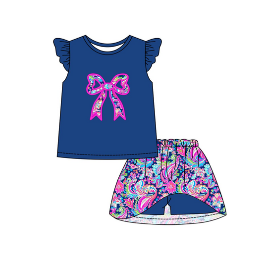 GSD1689 blue flower bow girl summer outfit 202412 preorder