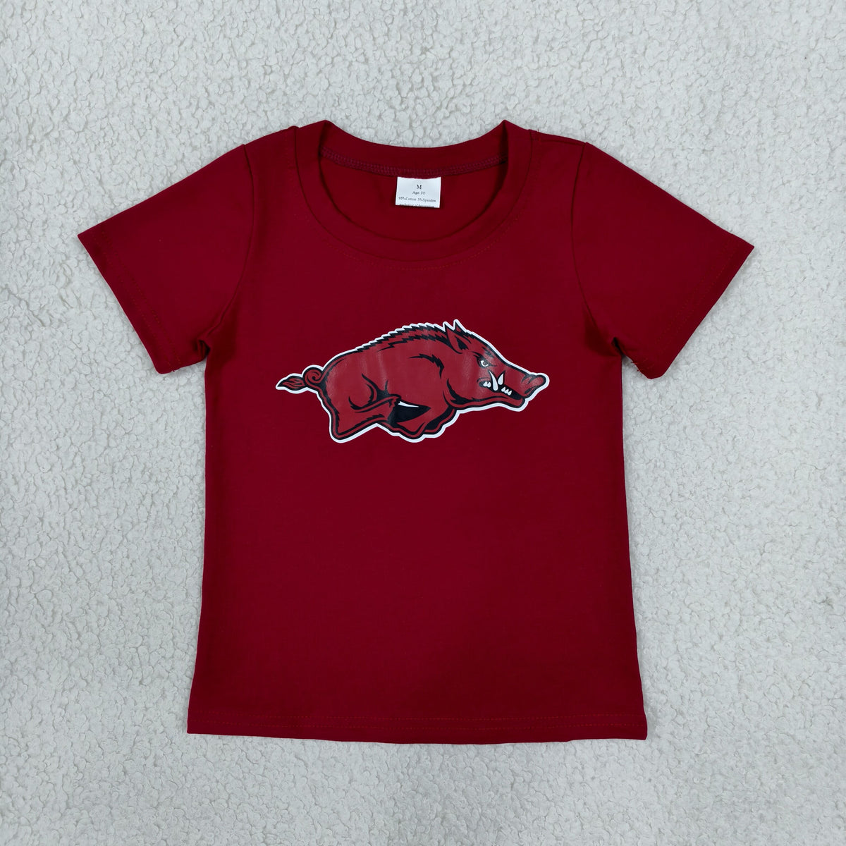 NO MOQ RTS BT1885-vinyl Baby Boy Clothes Arkansas Razorback Print Short Sleeve Tee Shirt 202610