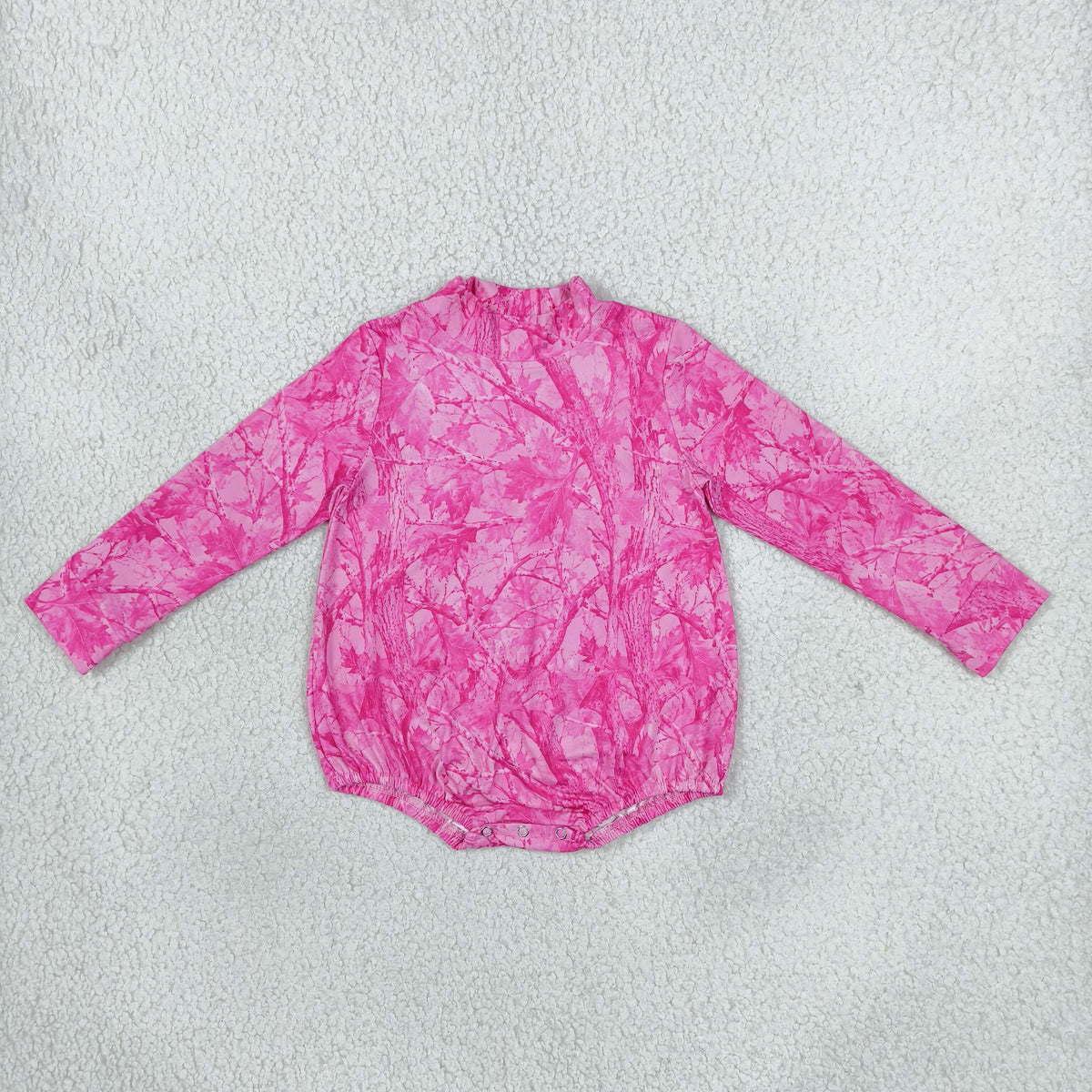 NO MOQ RTS LR3224 Baby Girl Clothes Pink Leaf Camo Print Long Sleeve Bubble Romper 202610