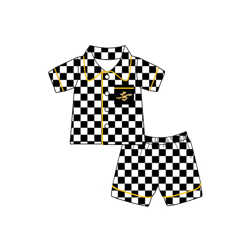 MOQ5 CUSTOM CHECKERBOARDSHORT SET SHORTS silk milk pajamas boy outfit