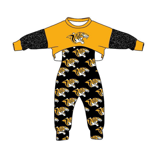 custom MOQ3   tiger yellow girl overall football clothes