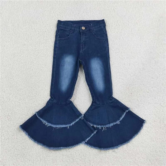 P0003 C5-15 Fashion girl bleached double ruffles denim jeans pants 202501 RTS