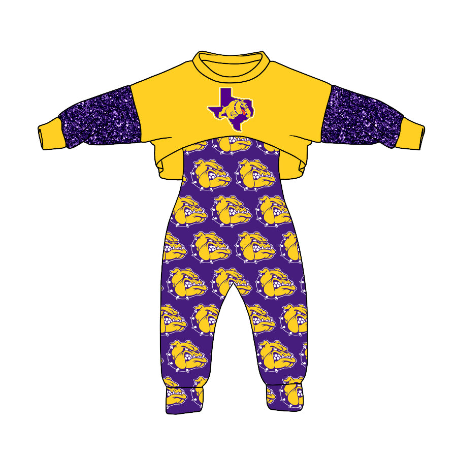 custom MOQ3  dog purple yellow girl overall football clothes