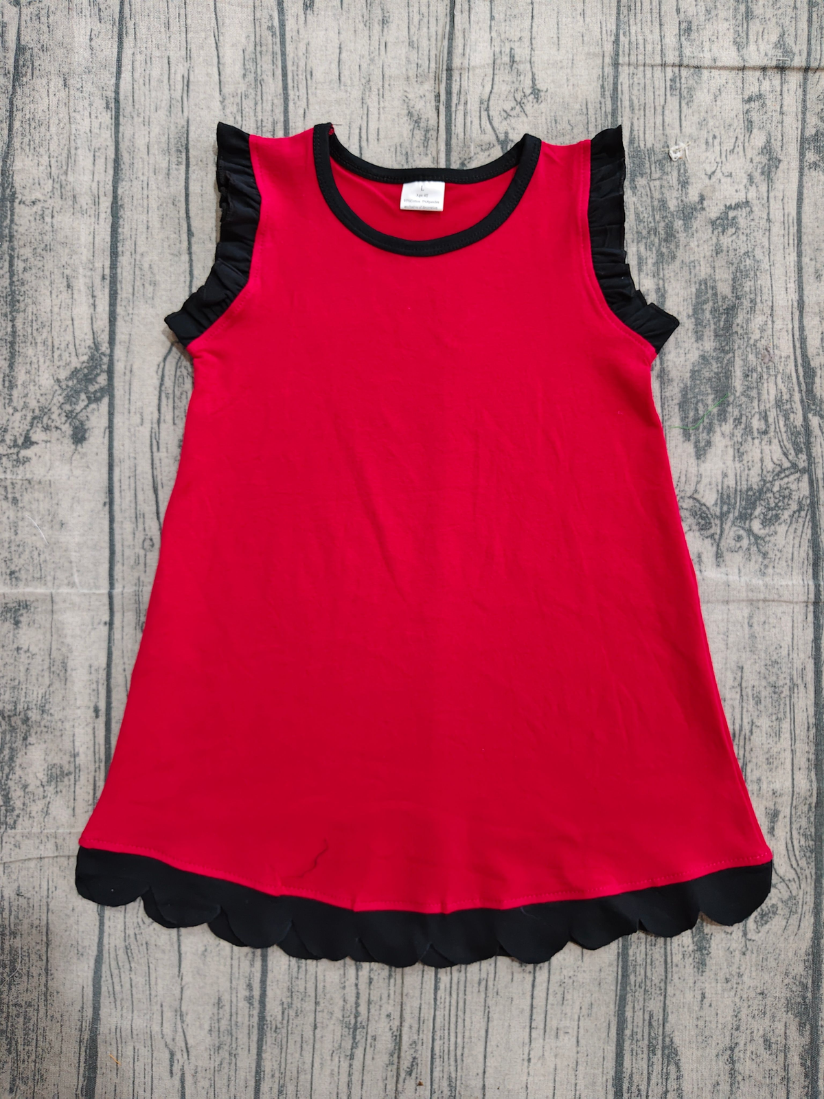 NO MOQ RTS GSD4057 RED YOGA solid  scallop girl dress ruffle