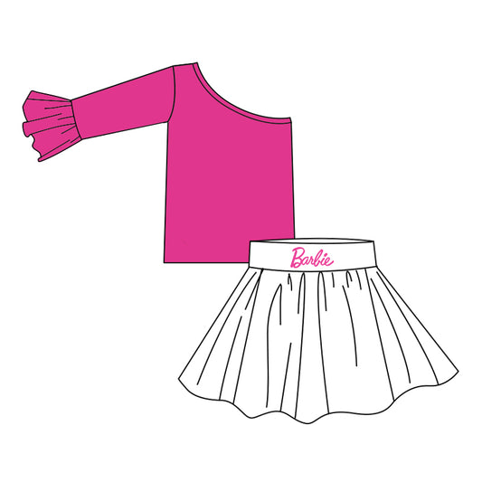 GLD0  barbie off shoulder pink white skirt girl outfit 20230916 preorder