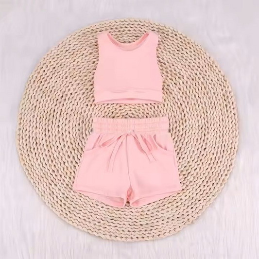 GSSO2129 Light pink solid color yoga summer girl shorts outfit 202502 preorder