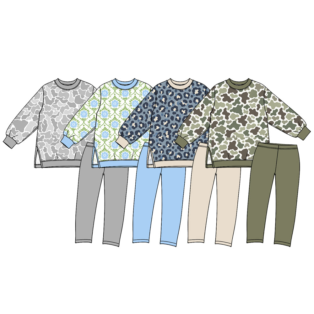 Preorder (moq 5) P1280 Baby Girl Solid Olive Print Long Sleeve Leggings
