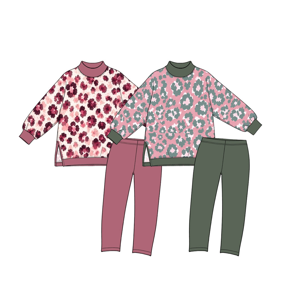 Preorder (moq 5) GT1979 Baby Girl Clothes Wine Red Leopard Print Long Sleeve Yoga Top