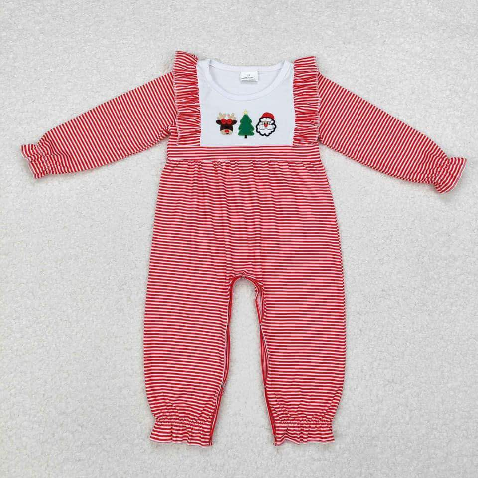 LR1588 embroidery Christmas tree girl boy romper 202410 RTS