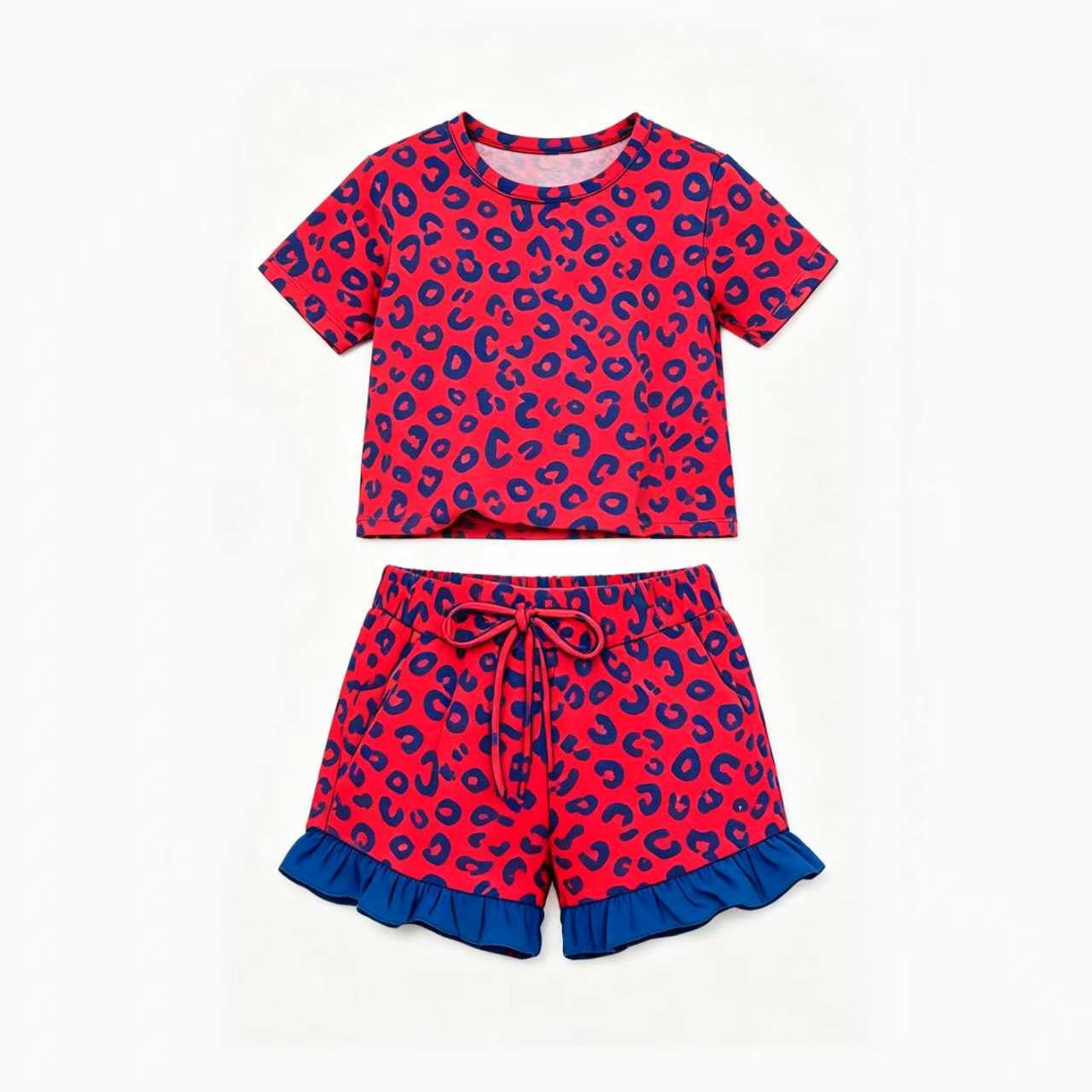 GSSO3811 Red Blue Leopard Set  ruffle GIRL summer outfit shorts 202627 preorder