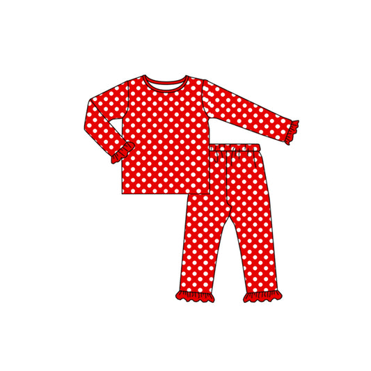 custom MOQ3 white dots red  girl outfit pajamas 1212