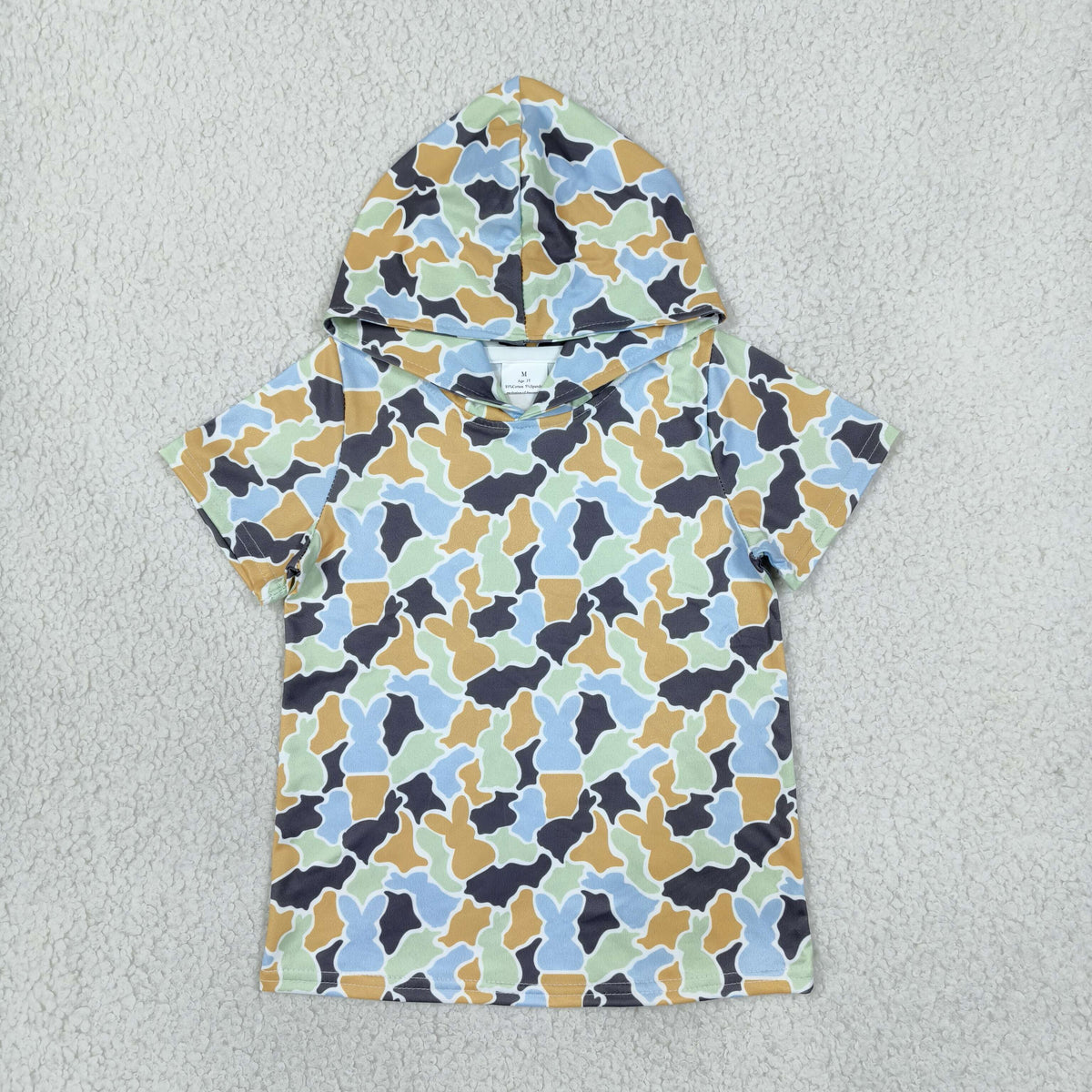 NO MOQ RTS BT1963 Baby Boy Clothes Easter Bunny Camo Print Short Sleeve Hooded Tee Top 202610