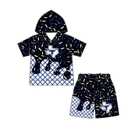 MOQ5  Custom royal blue with black and white blue cow Steers boy outfit