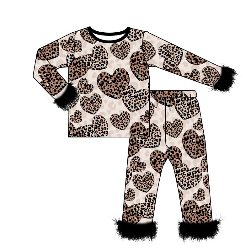 GLP2216 checkerboard love Valentine's Day  fluffy fur love baby clothes girl pajamas outfit 202411 preorder sibling