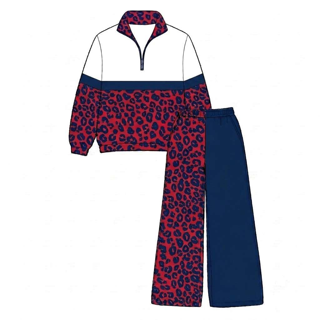 Custom MOQ5 red blue leopord team zip long sleeves Girl winter clothes