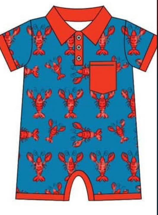 CUSTOM bamboo  MOQ3 cray fish boy romper 202412