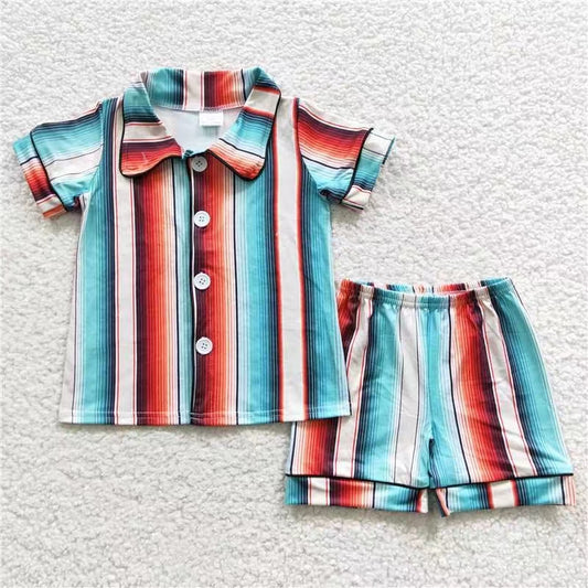 BSSO0273 short sleeve western stripe shorts girl boy summer pajamas 20230626