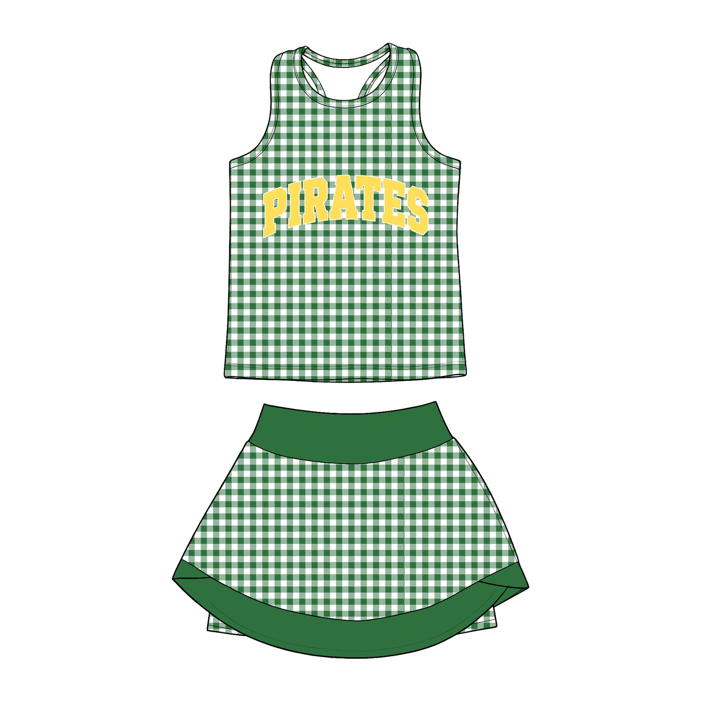 Custom MOQ5 Pirates green yoga sports checkboard girl outfit skirt  202607 RTS