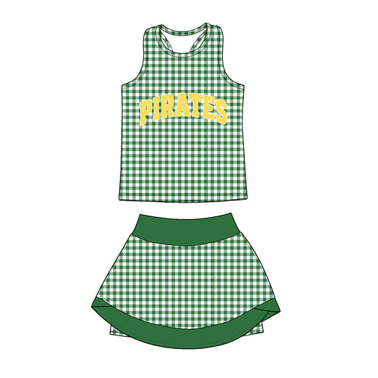 Custom MOQ5 Pirates green yoga sports checkboard girl outfit skirt  202607 RTS