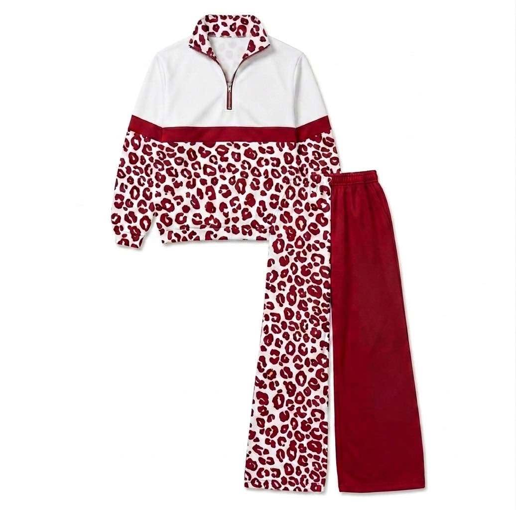 Custom MOQ5 red white leopord team zip long sleeves Girl winter clothes