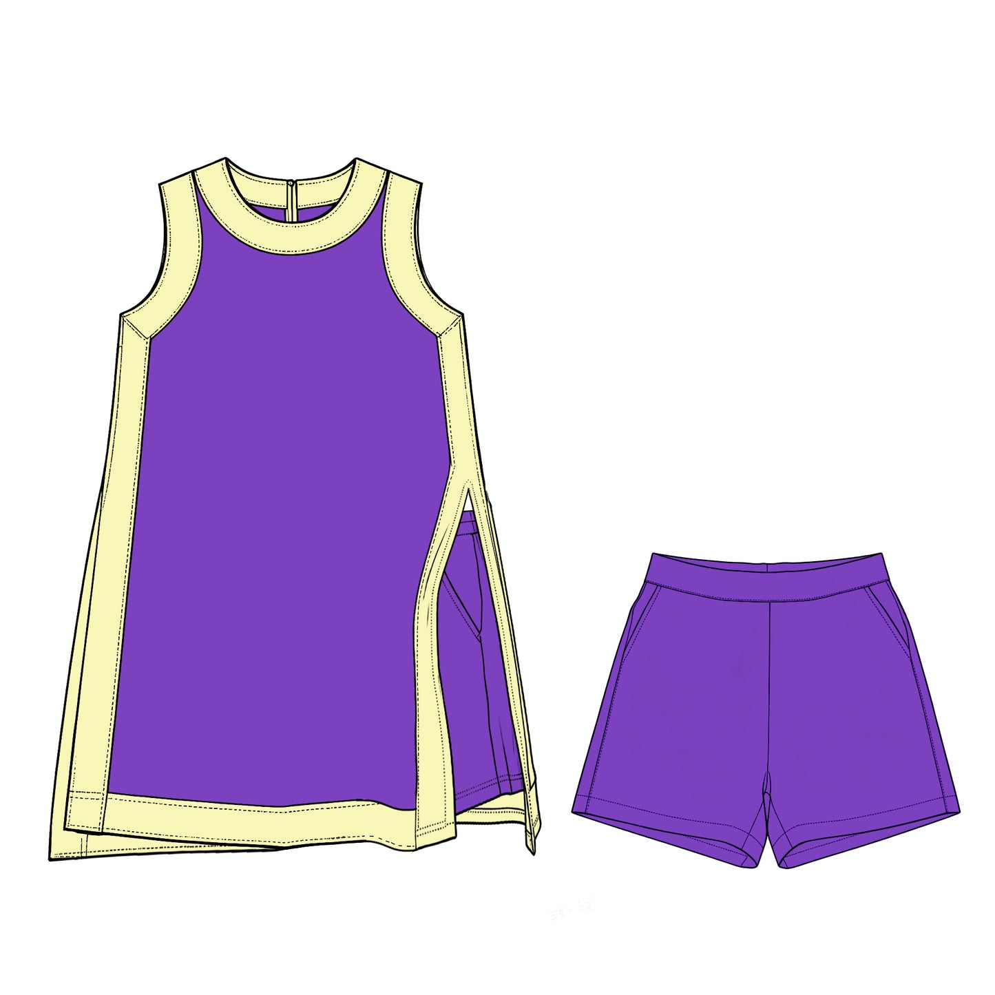 Custom MOQ5 Women adult Purple Yellow Trim Tank & Shorts Set – Sleeveless Active Summer Two Piece Outfit
