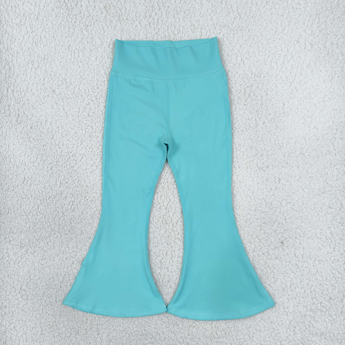 NO MOQ RTS P1099-yoga Baby Girl Clothes Solid Turquoise Plain Print High Waist Flare Pants 202610