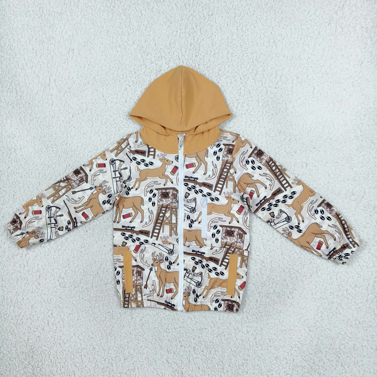 NO MOQ RTS BT1567 Baby Boy Clothes Hunting Deer Animal Mixed Print Long Sleeve Zipper Hooded Jacket 202610