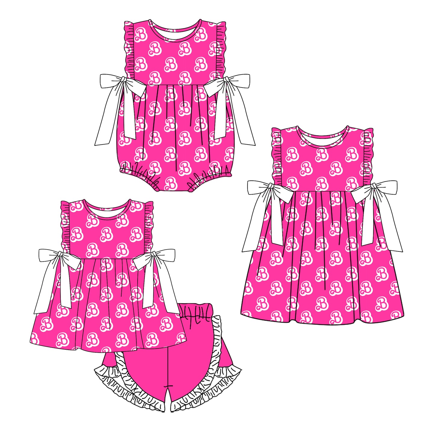 hot pink bow girl Barbie  romper preorder