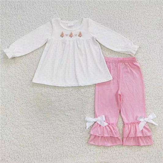 GLP0505 embrodiery christmas tree pink long sleeve children boy girl outfit RTS 20231017 RTS