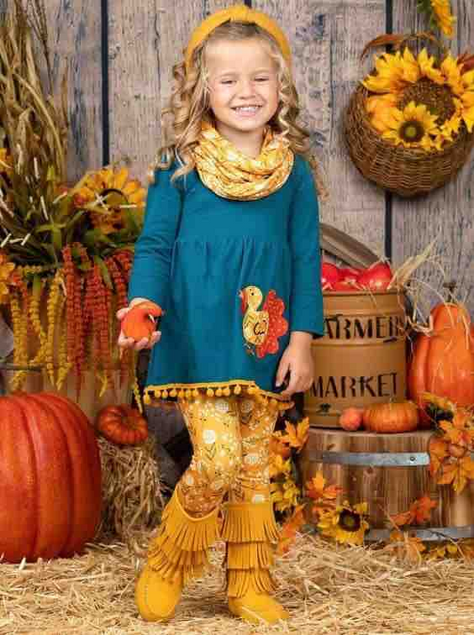 blue yellow pants turkey cotton thanks giving long sleeve girl outfit 202300803 preorder