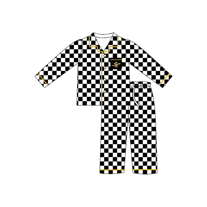 MOQ5  CUSTOM CHECKERBOARD WITH ARROW silk milk pajamas boy outfit