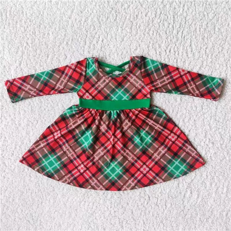 promotion 6 A8-19 RTS long sleeve red black plaid Christmas girl dress