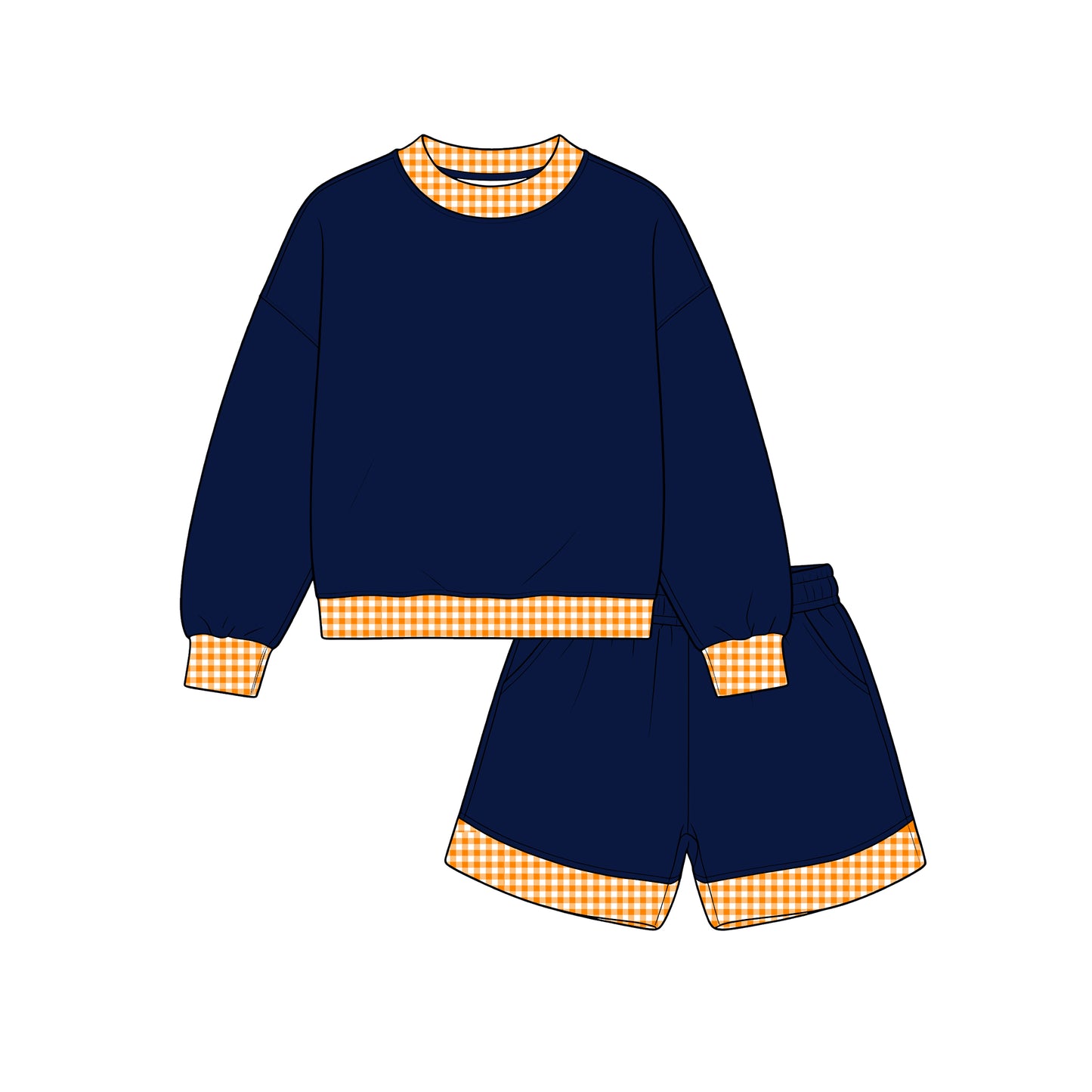 Custom MOQ5 Cotton black blue orange or yellow plaid Girl shorts SET 202608