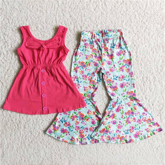 A18-11 vest 0802 RTS vest 0802 RTS shoulder straps top hotpink bow tunic floral sleeveless bell bottom pants outfits