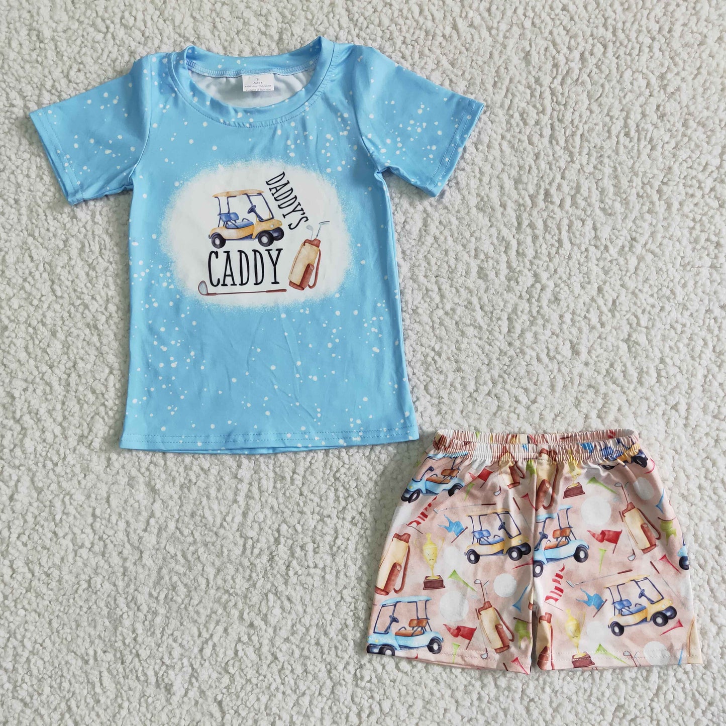 daddy's caddy letters sky blue short sleeve shorts boy outfits 0328