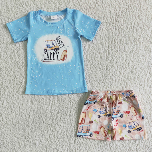 daddy's caddy letters sky blue short sleeve shorts boy outfits 0328