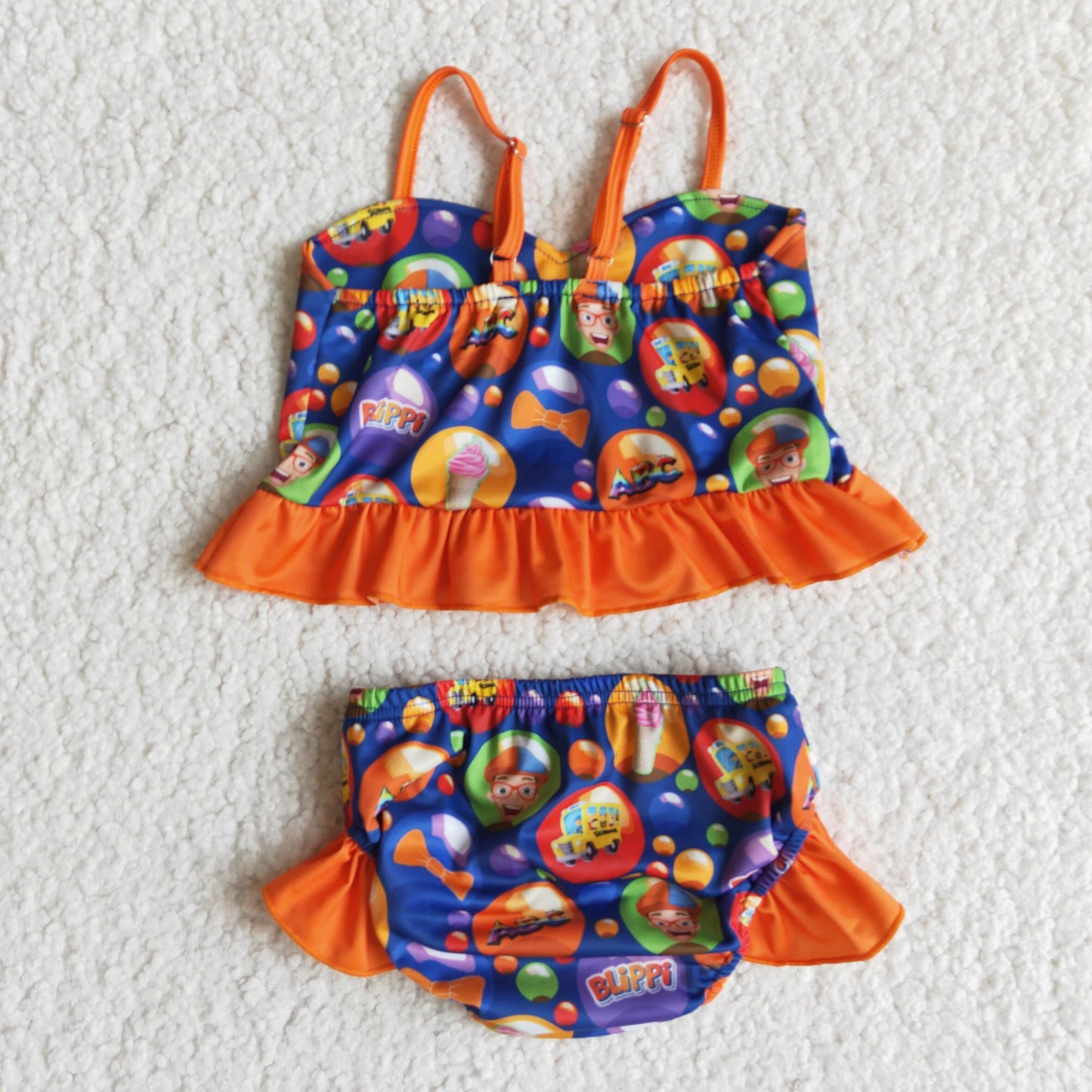 Shoulder strap orange purple blippe cartoon girl swimwear Jan 0105