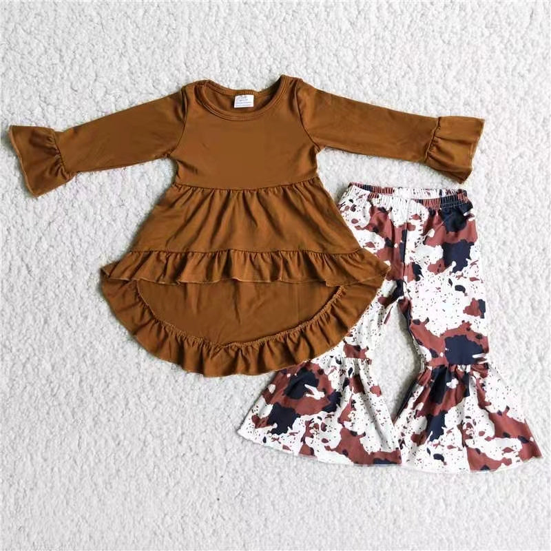 Ink painting brown short front long back long sleeves long pants outfits 0318