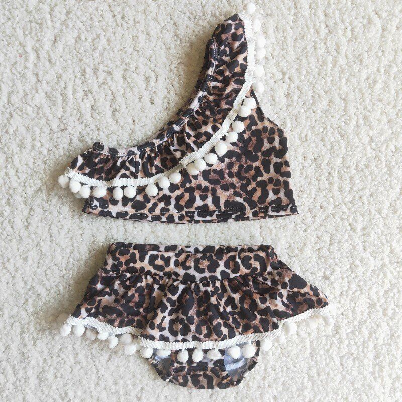 One-shoulder leopard girl lace swimwear